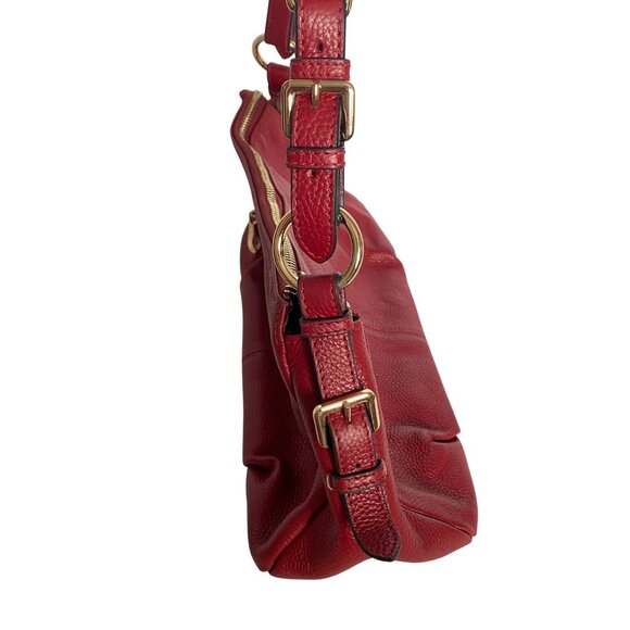 Kattee Red Leather Purse Gold Hardware Satin Interior 5 Pockets Zipper Closure - Picture 4 of 12